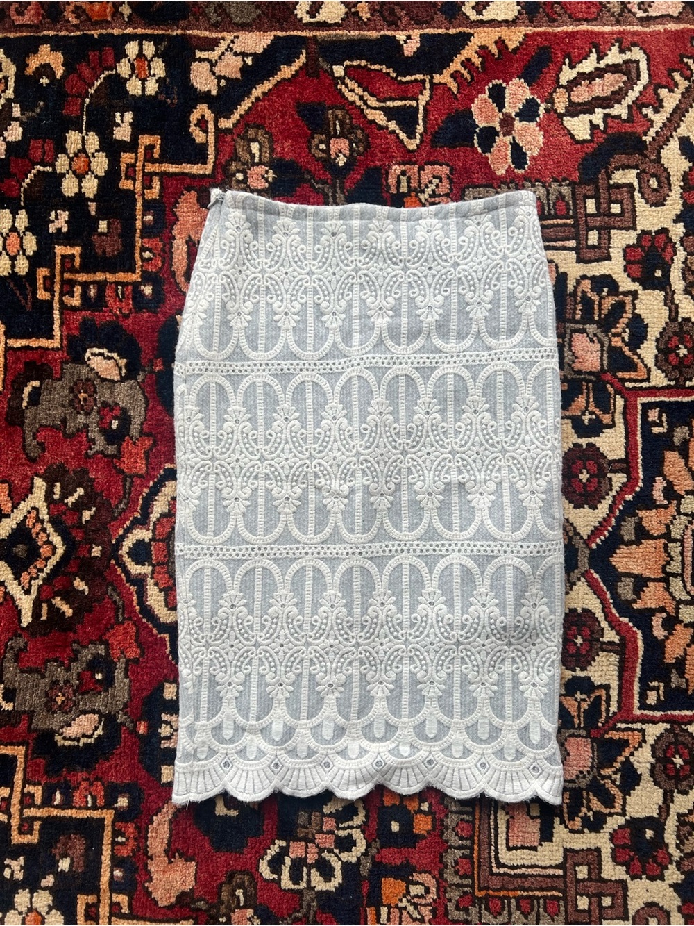 Cozy Light Gray and Cream Lace Pencil Skirt